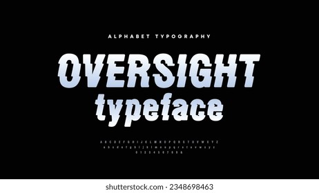 Glitch-style font named Oversight: Shifting white text with near-white gradient blue on a black background.