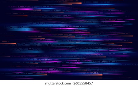 Glitchy background featuring abstract noise effects, video error damage, and stylized corrupted data lines. This modern design offers a dynamic and chaotic visual aesthetic.