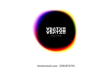 Glitchy Color Gradient Circle Frame Banner. Red Purple Color Glitch Banner Pixel Effect Shape. Vector Design.