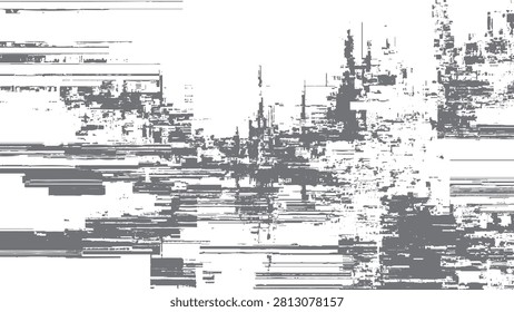 Glitchy distorted digital error signal with horizontal and vertical lines and pixels abstract technology background