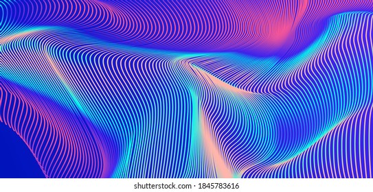 Glitchy and distorted surface of lines. Abstract technology background.