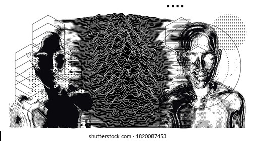 Glitchy human silhouette made of pixels. Conceptual illustration of Cyber and Internet Security, Anonymous hacker.