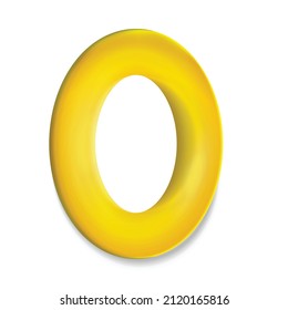 Gliterando el número de oro 0, cero. Fuente vectorial 3D aislada en fondo blanco. Forma de oro metálico numeral del aniversario, figura inflable del saludo. Concepto de celebración. La invitación se burla.