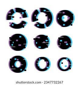 Glithc effect dynamic retro VHS set. TV false or spurious electronic signal. Vector illustration isolated on white background