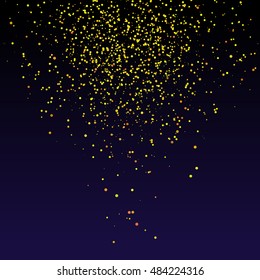 Glitter background effect. Gold sparkling texture. Star dust sparks on dark blue background. Vector illustration.