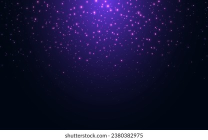 Glitter background. Magic sparks with soft light. Christmas particles effect. Color dust on dark backdrop. Abstract shiny elements. Luxury falling stardust. Vector illustration.