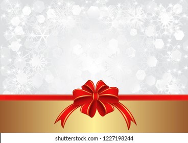 glitter background with red ribbon and bow