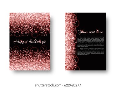 Glitter background with shimmering lights. Particles abstract on a black backdrop.