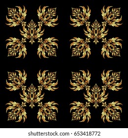 Glitter background. Vector luxury black background with golden elements. Golden seamless pattern. Black background.