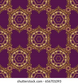 Glitter background. Vector luxury purple background with golden elements. Golden seamless pattern. Purple background.