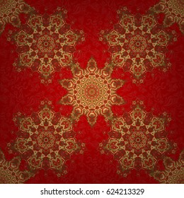 Glitter background. Vector luxury red background with golden elements. Golden seamless pattern. Red background.