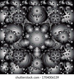 Fondo de brillo. Vector de fondo blanco, gris y negro con elementos plateados. Patrón plateado sin fisuras. Fondo blanco, gris y negro.