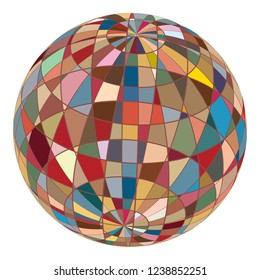 Glitter ball, the segments of a 3D spherical shape filled with random colors
