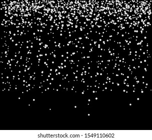 Glitter banner for greeting card, banner, invitation. Falling confetti. White dots falling from sky on black background. Christmas pattern. Vector illustration 
