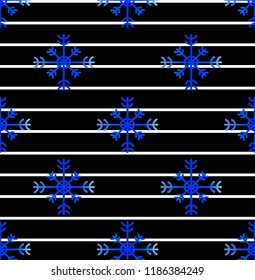 glitter blue snowflakes pattern on striped gold background in cartoon style