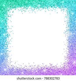 Glitter border frame with turquoise blue purple color effect. Vector