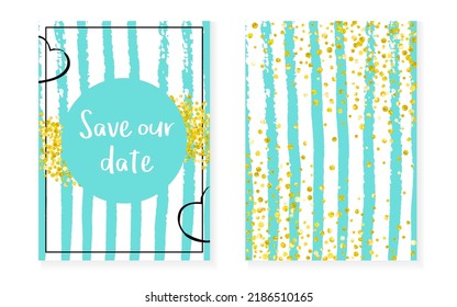 Glitter Border. Save Date Painting Set. White Design. Stripe Premium Art. Mint Splatter Illustration. Festive Particles. Golden Fashion Offer. Turquoise Glitter Border