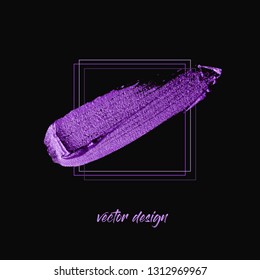 Glitter brush paint stroke isolated on black background vector over square frame