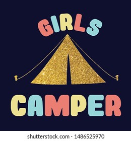 glitter camp girl tee vector
