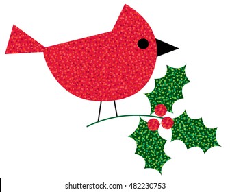 glitter cardinal with holly