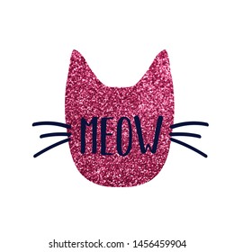 glitter cat text line girl tee illustration art vector