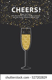 Glitter champagne card with space for text. Vector illustration.