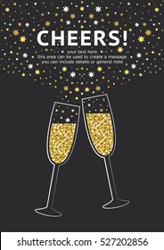 Glitter champagne card with space for text. Vector illustration.
