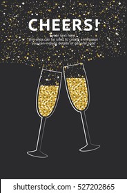 Glitter champagne card with space for text. Vector illustration.