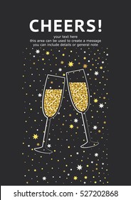 Glitter champagne card with space for text. Vector illustration.