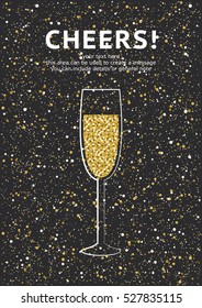 Glitter champagne card with space for text. Vector illustration.