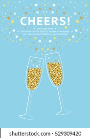 Glitter champagne card with space for text. Vector illustration.
