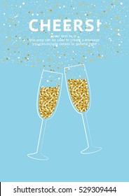 Glitter champagne card with space for text. Vector illustration.