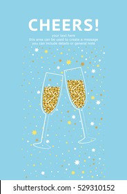 Glitter champagne card with space for text. Vector illustration.