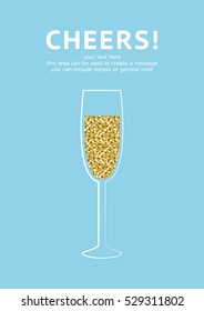 Glitter champagne card with space for text. Vector illustration.