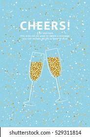 Glitter champagne card with space for text. Vector illustration.