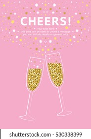 Glitter champagne card with space for text. Vector illustration.
