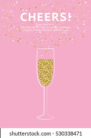 Glitter champagne card with space for text. Vector illustration.
