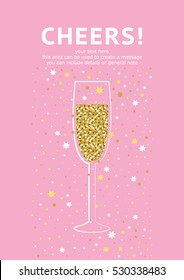 Glitter champagne card with space for text. Vector illustration.
