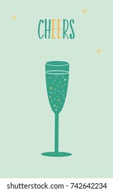 Glitter champagne card with space for text. Vector illustration.

