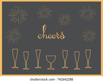 Glitter champagne card with space for text. Vector illustration.

