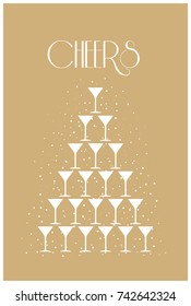 Glitter champagne card with space for text. Vector illustration.

