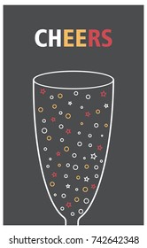 Glitter champagne card with space for text. Vector illustration.

