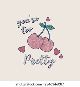 glitter cherry text heart leaf tee illustration art vector slogan