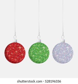 Glitter Christmas baubles in vector format.