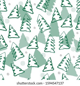 glitter christmas pattern background with green pine tree 