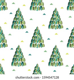 glitter christmas pattern background with monochrome green pine tree