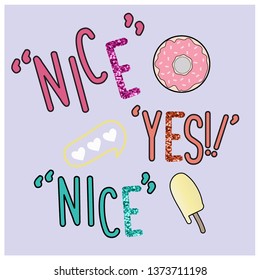 glitter color text pake ice cream food heart love line girl tee illustration art vector 