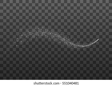 Glitter comet tail. Isolated on black transparent background. Vector illustration, eps 10.