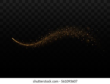 Glitter comet tail. Isolated on black transparent background. Vector illustration, eps 10.