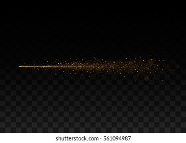 Glitter comet tail. Isolated on black transparent background. Vector illustration, eps 10.